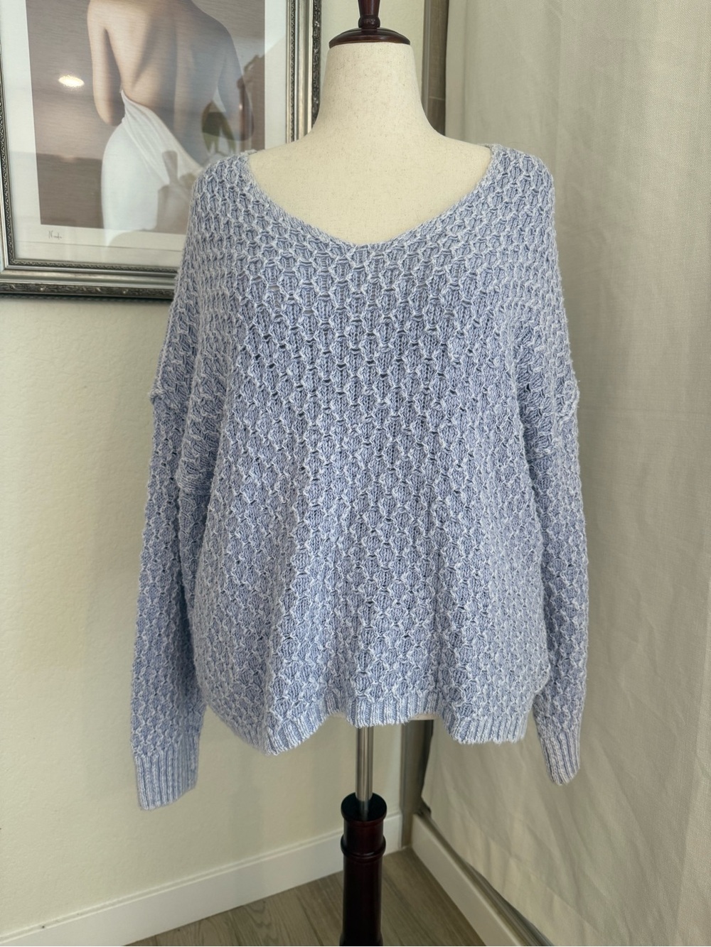Pilcro Light Blue V-Neck Textured Knit Sweater